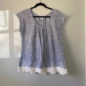 3 for $25 Sonoma blue boho lace knit short sleeve shirt L